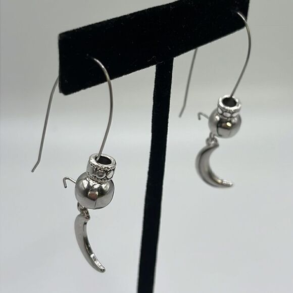 Silver-tone Drop Earrings with Beads and Silver-tone Large Moon Charms - Picture 5 of 12